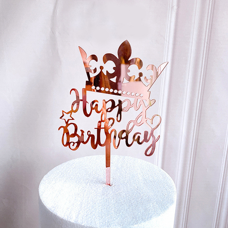 Топпер "Happy Birthday" с короной (розовое золото)